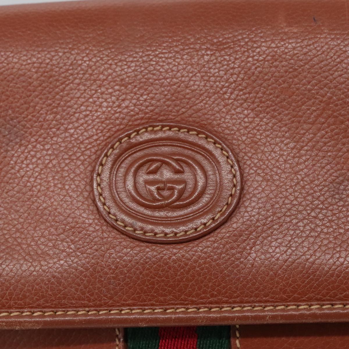 GUCCI Web Sherry Line Shoulder Bag Leather Brown Gold 001 261 0715 Auth yk15957