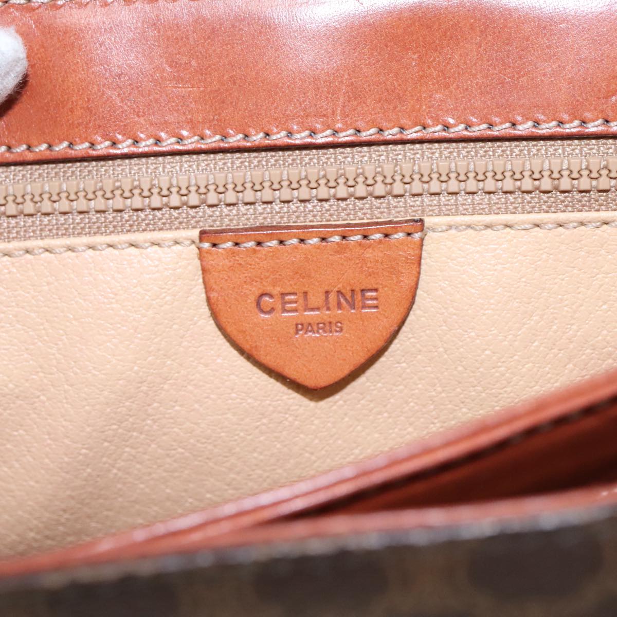 CELINE Macadam Canvas Hand Bag PVC Leather Brown Gold Auth yk15962