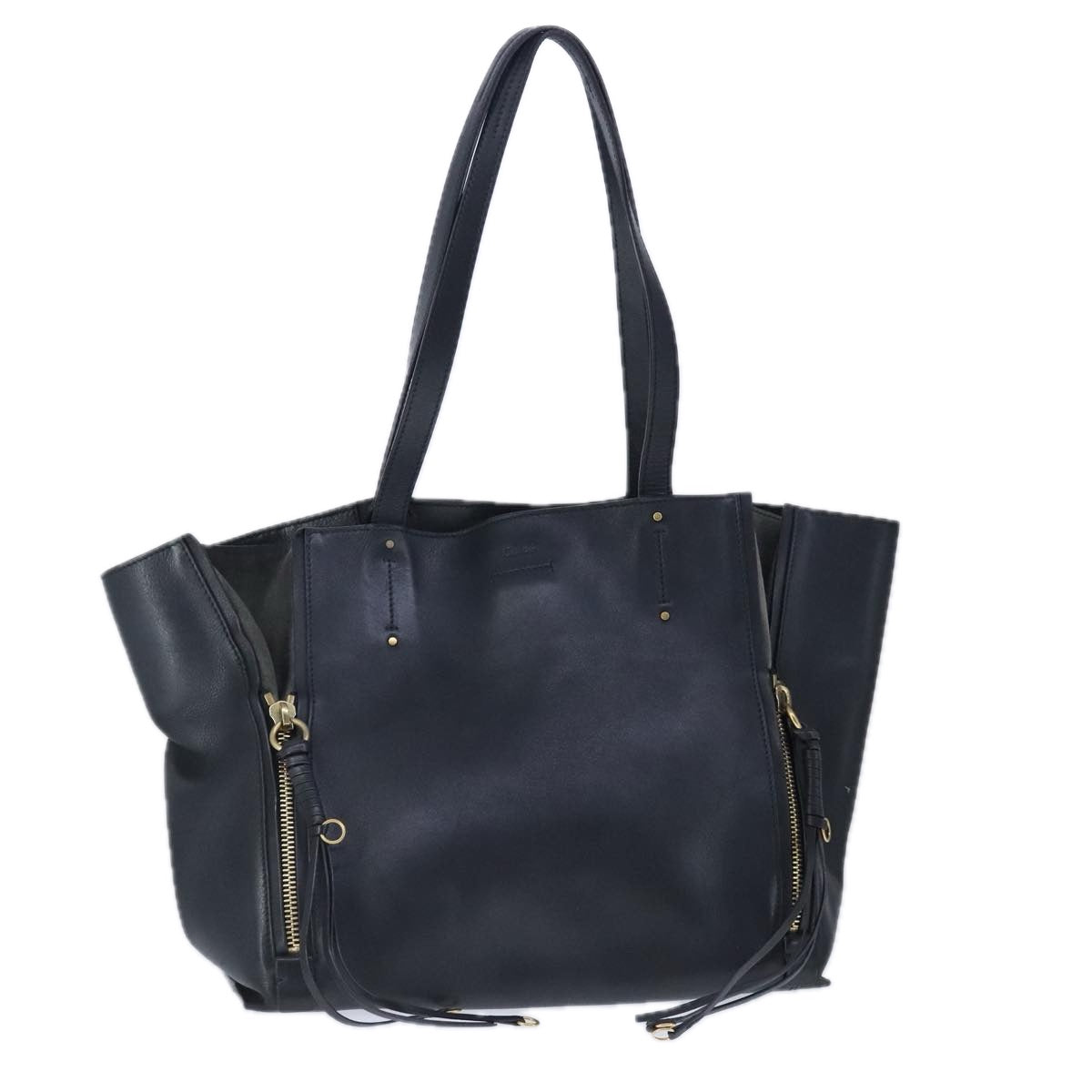 Chloe Milo Tote Bag Leather Black Gold Auth yk15967