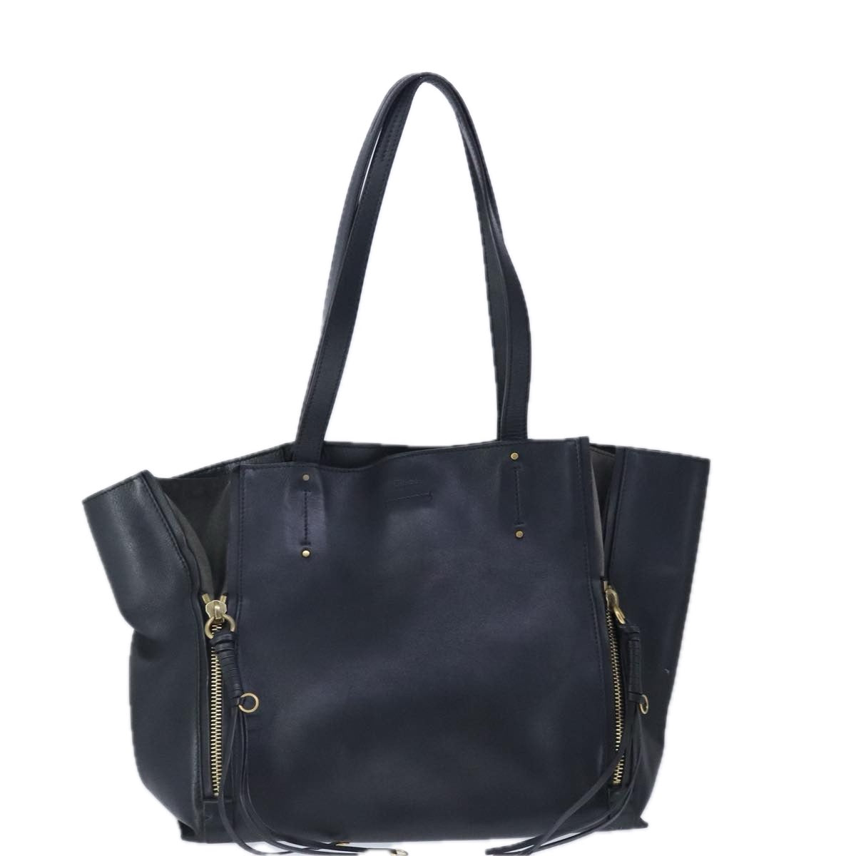 Chloe Milo Tote Bag Leather Black Gold Auth yk15967