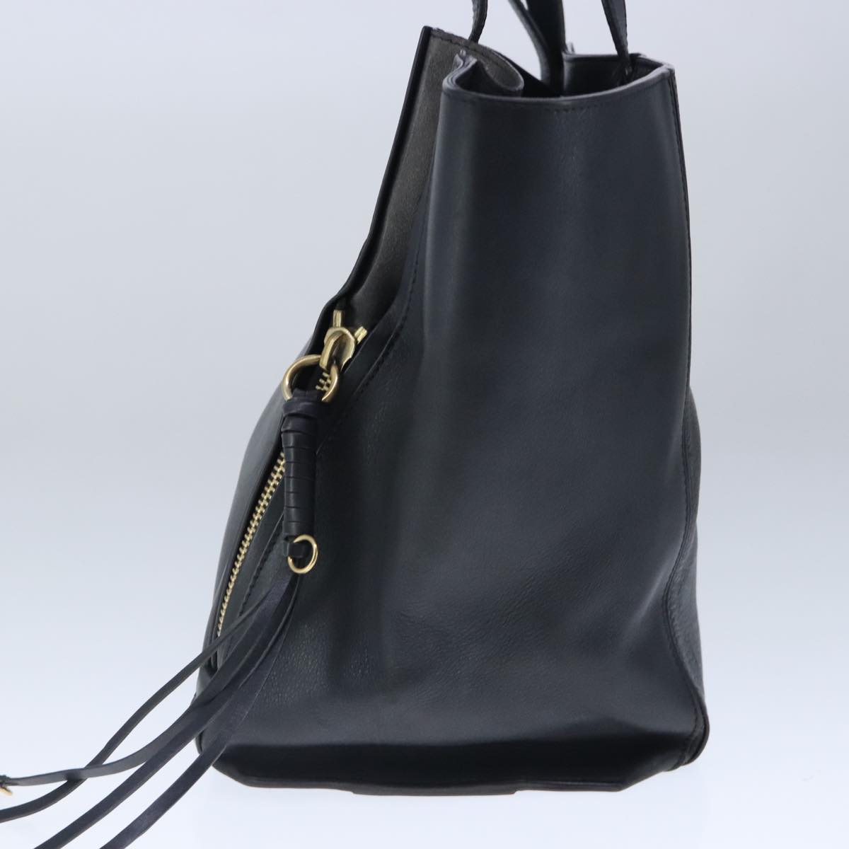 Chloe Milo Tote Bag Leather Black Gold Auth yk15967