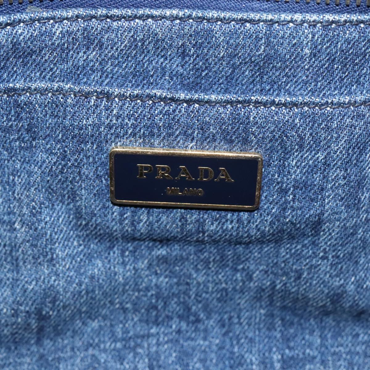 PRADA Canapa PM Hand Bag Denim Blue Gold Auth yk15972