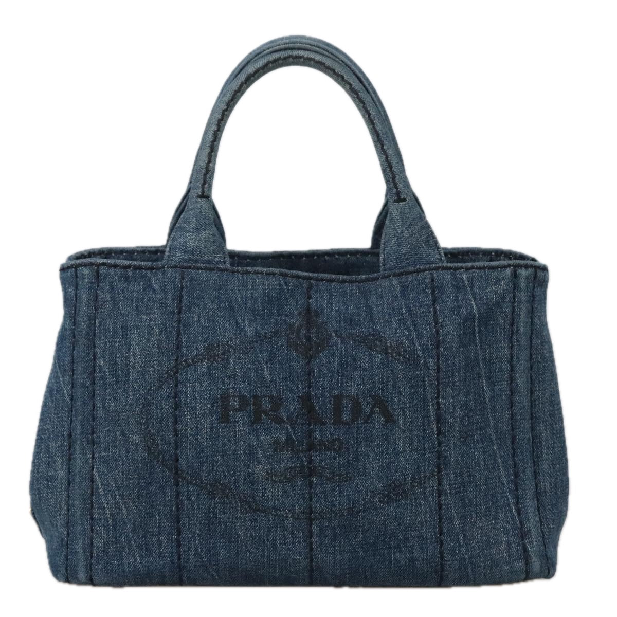 PRADA Canapa PM Hand Bag Denim Blue Gold Auth yk15972