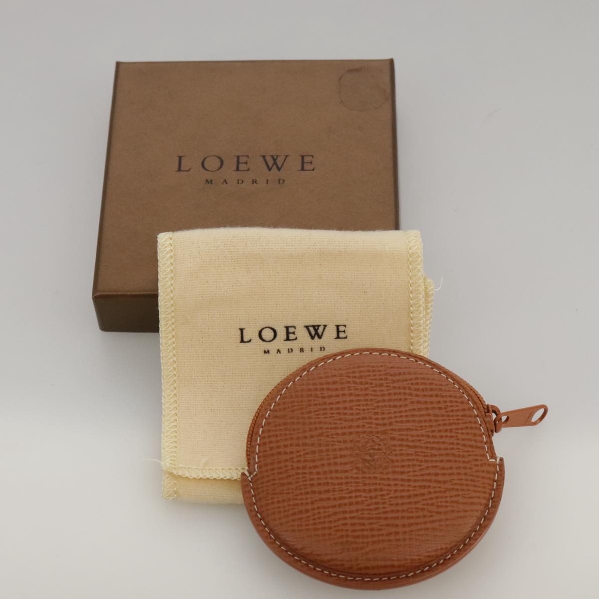 LOEWE Anagram Coin Purse Leather Brown Auth yk15979