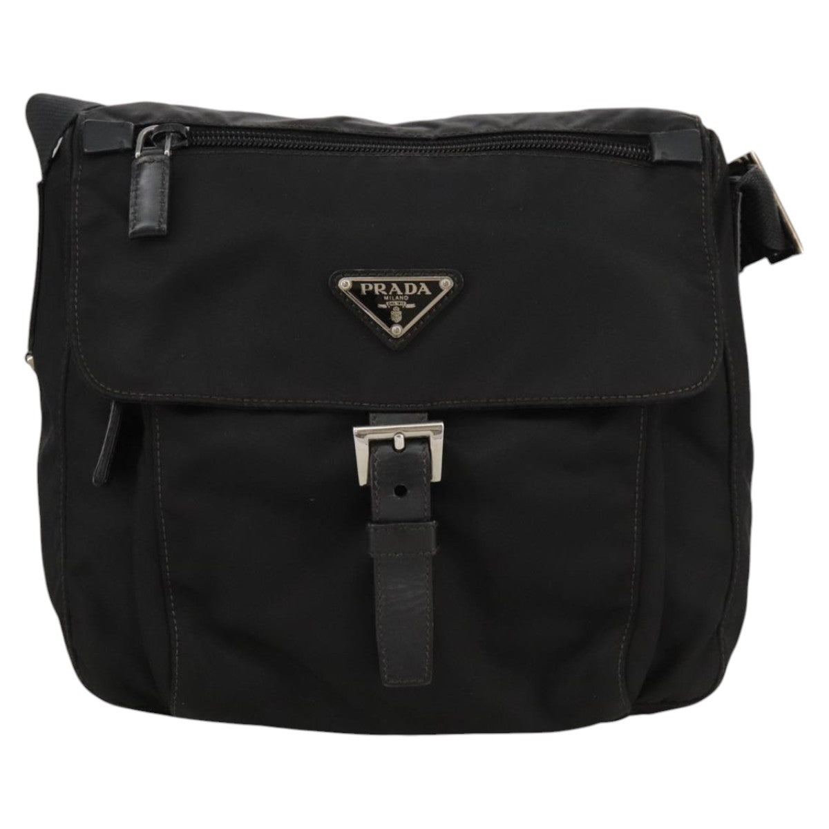 PRADA Shoulder Bag Nylon Black Silver Auth yk15982