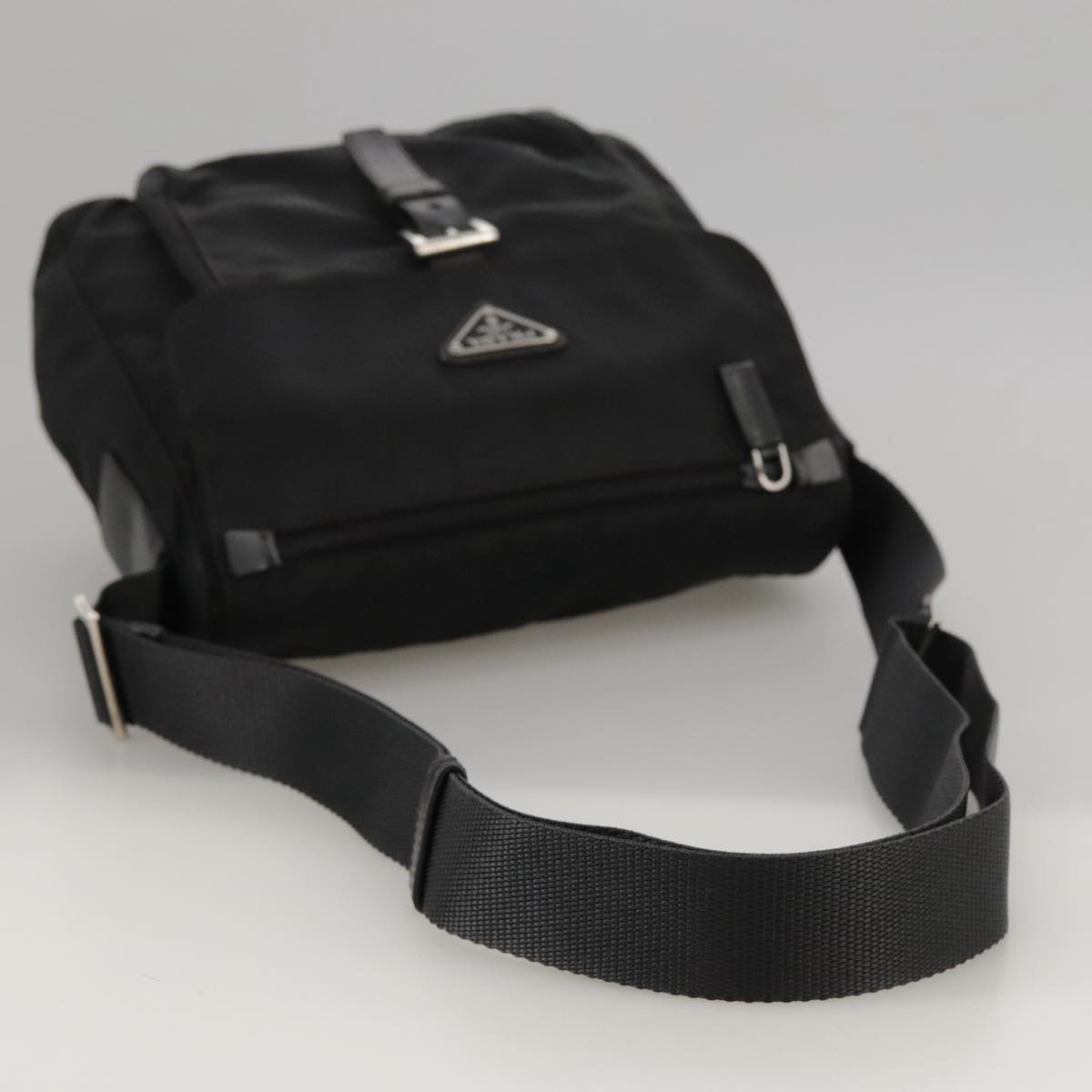 PRADA Shoulder Bag Nylon Black Silver Auth yk15982