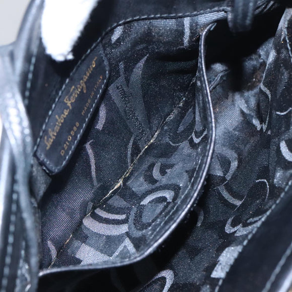 Salvatore Ferragamo Shoulder Bag Leather Black Gold Auth yk15984