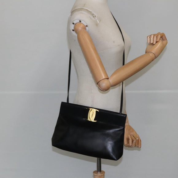 Salvatore Ferragamo Shoulder Bag Leather Black Gold Auth yk15984