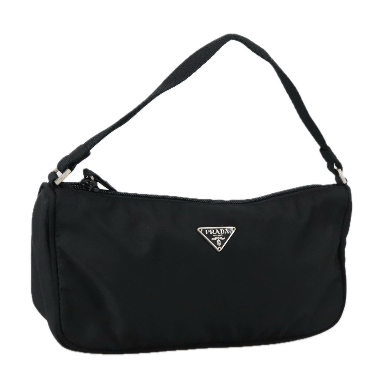 PRADA Accessory Pouch Nylon Black Silver Auth yk15990