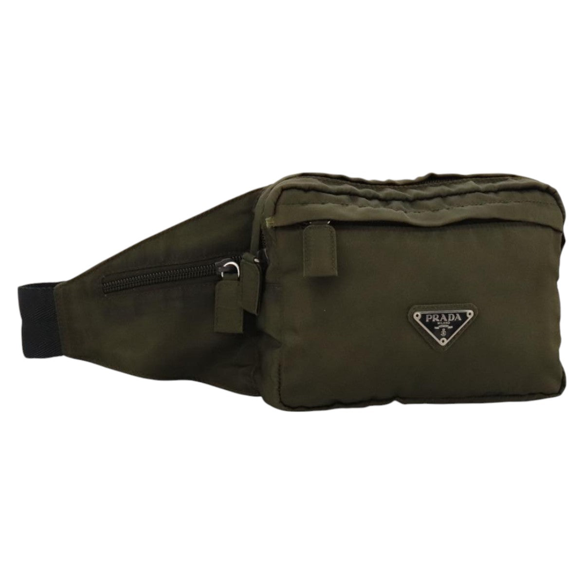 PRADA Waist Bag Nylon Khaki Black Silver Auth yk15996