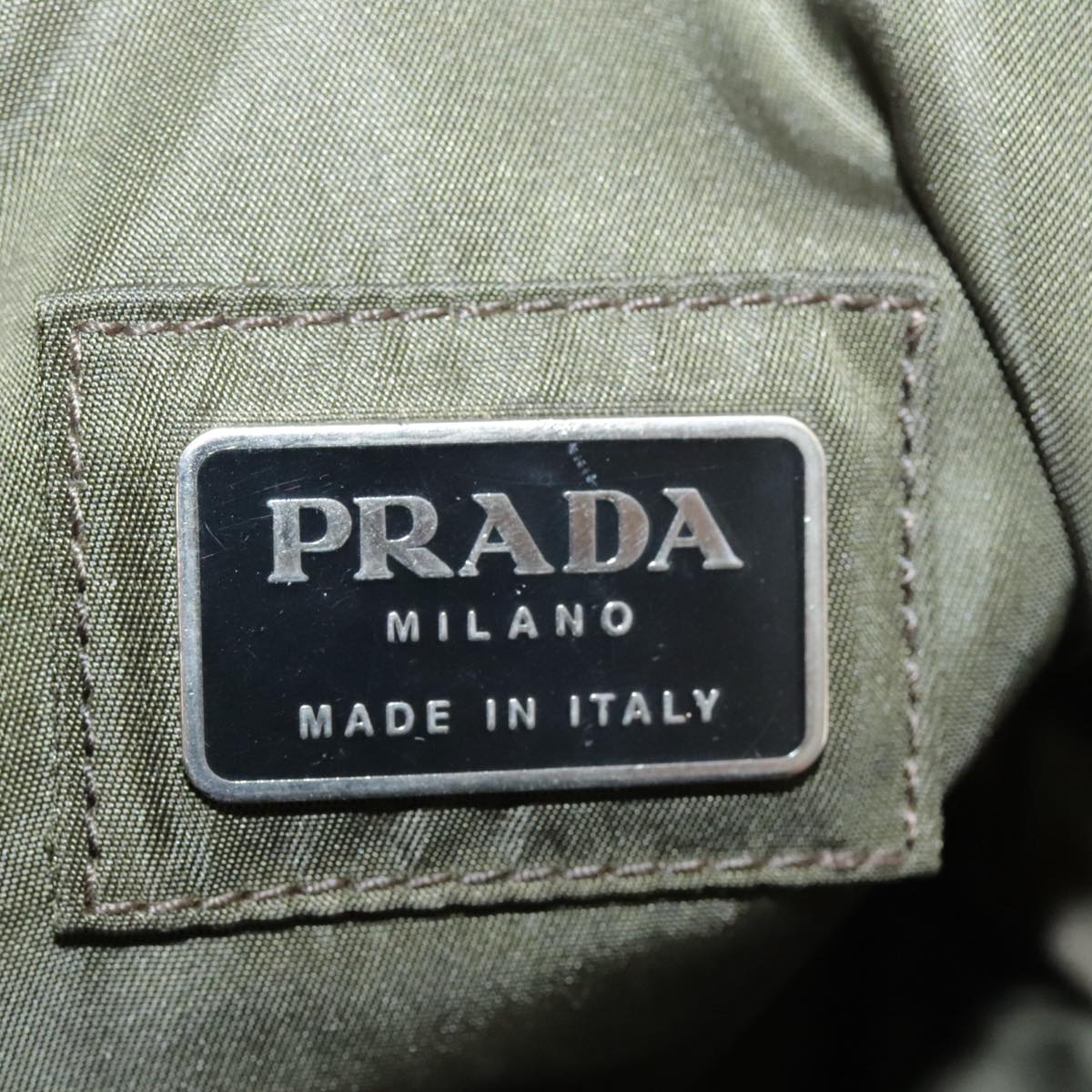 PRADA Waist Bag Nylon Khaki Black Silver Auth yk15996