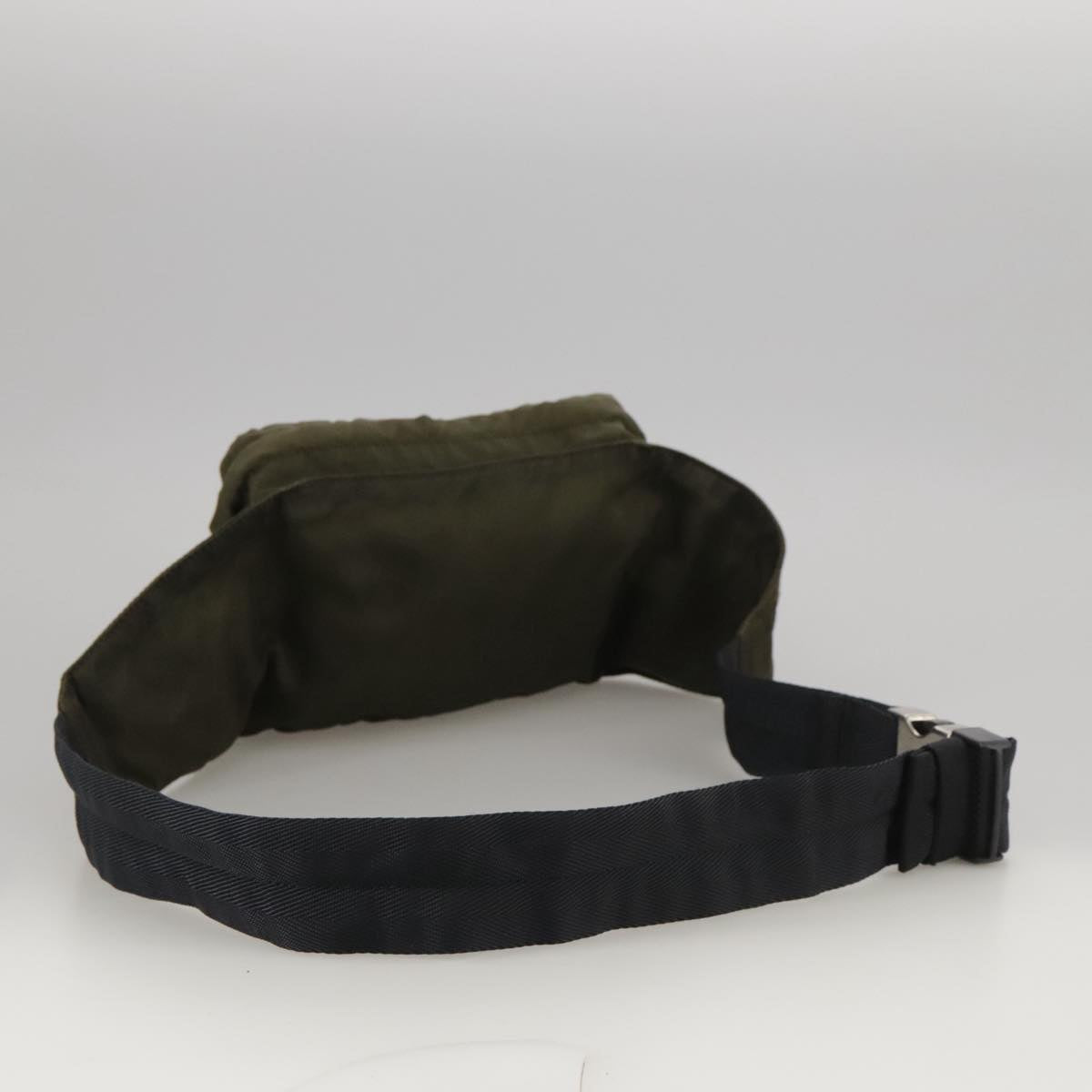 PRADA Waist Bag Nylon Khaki Black Silver Auth yk15996