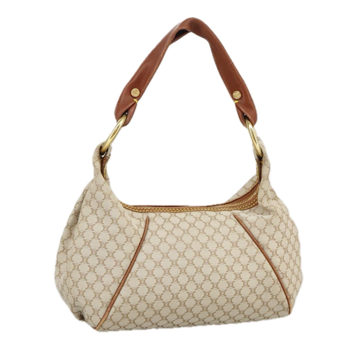 CELINE Macadam Canvas Hand Bag Beige Gold Auth yk16003