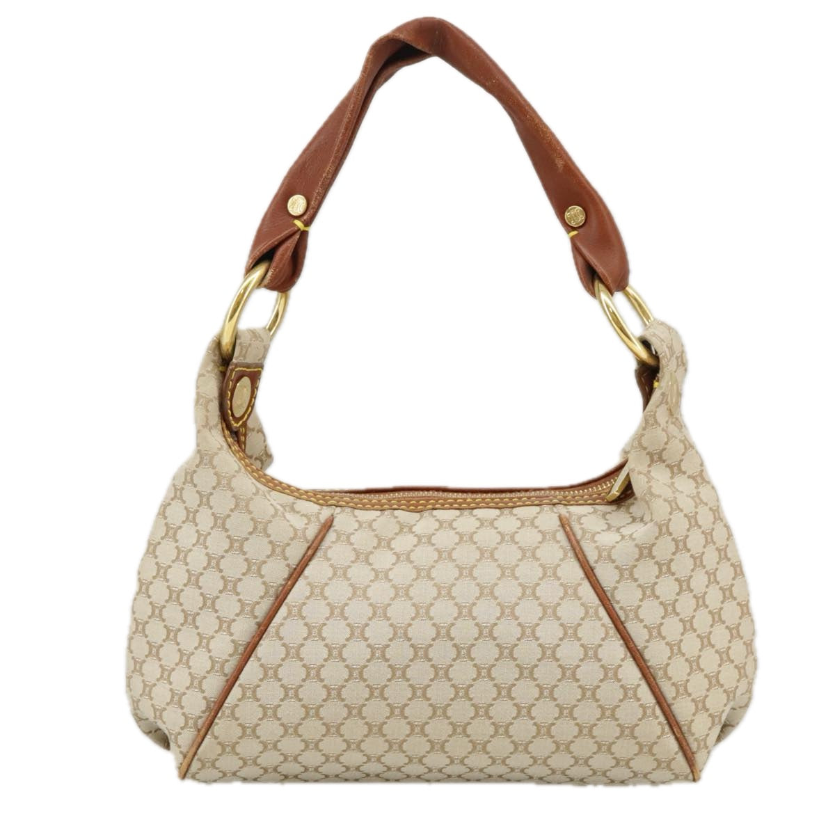 CELINE Macadam Canvas Hand Bag Beige Gold Auth yk16003