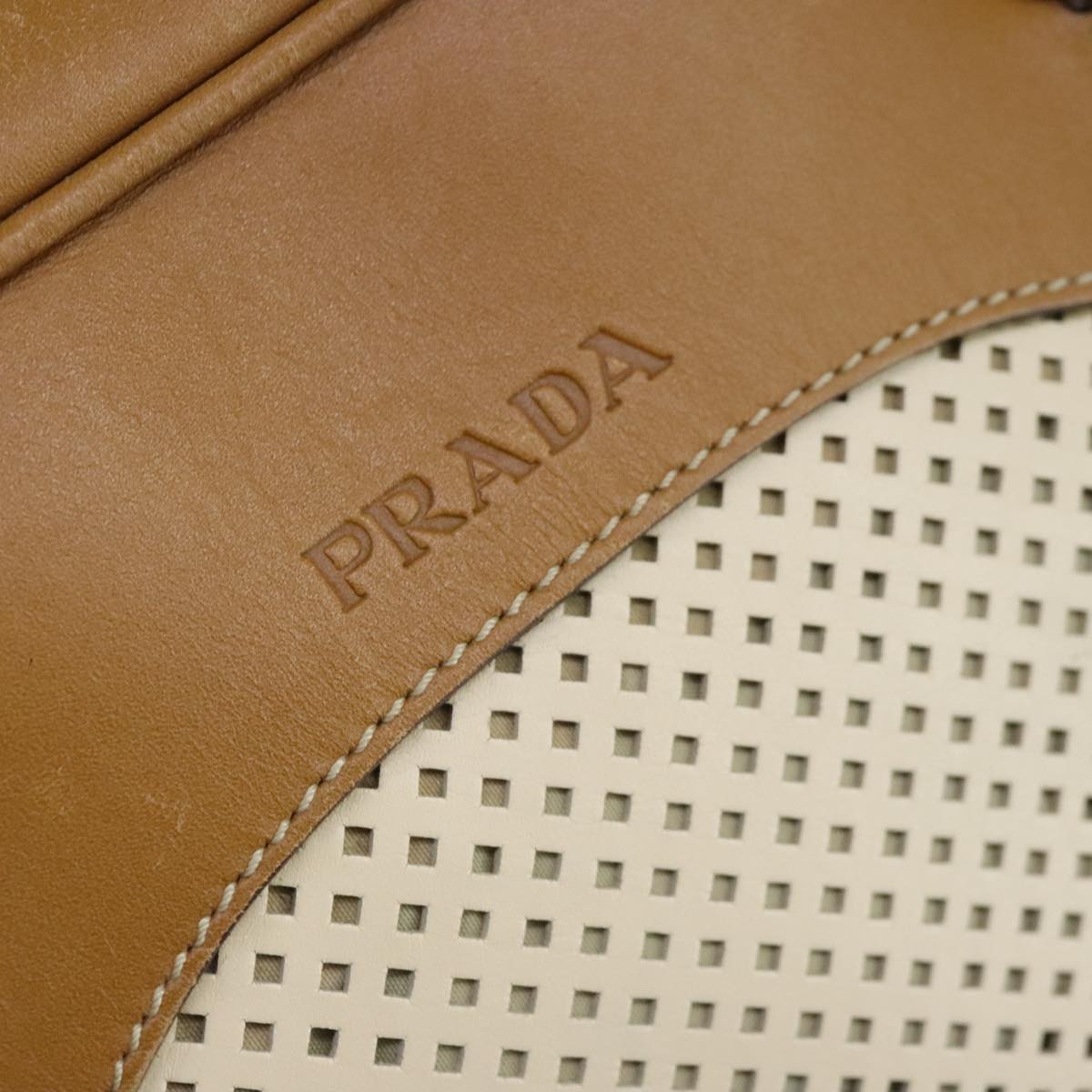 PRADA Hand Bag Leather Beige Gold Auth yk16023