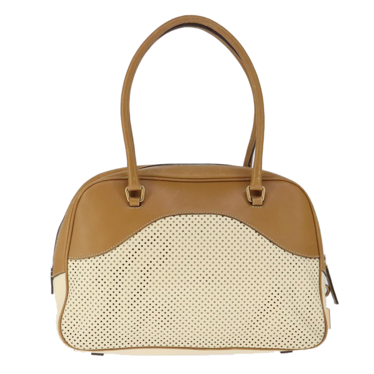 PRADA Hand Bag Leather Beige Gold Auth yk16023