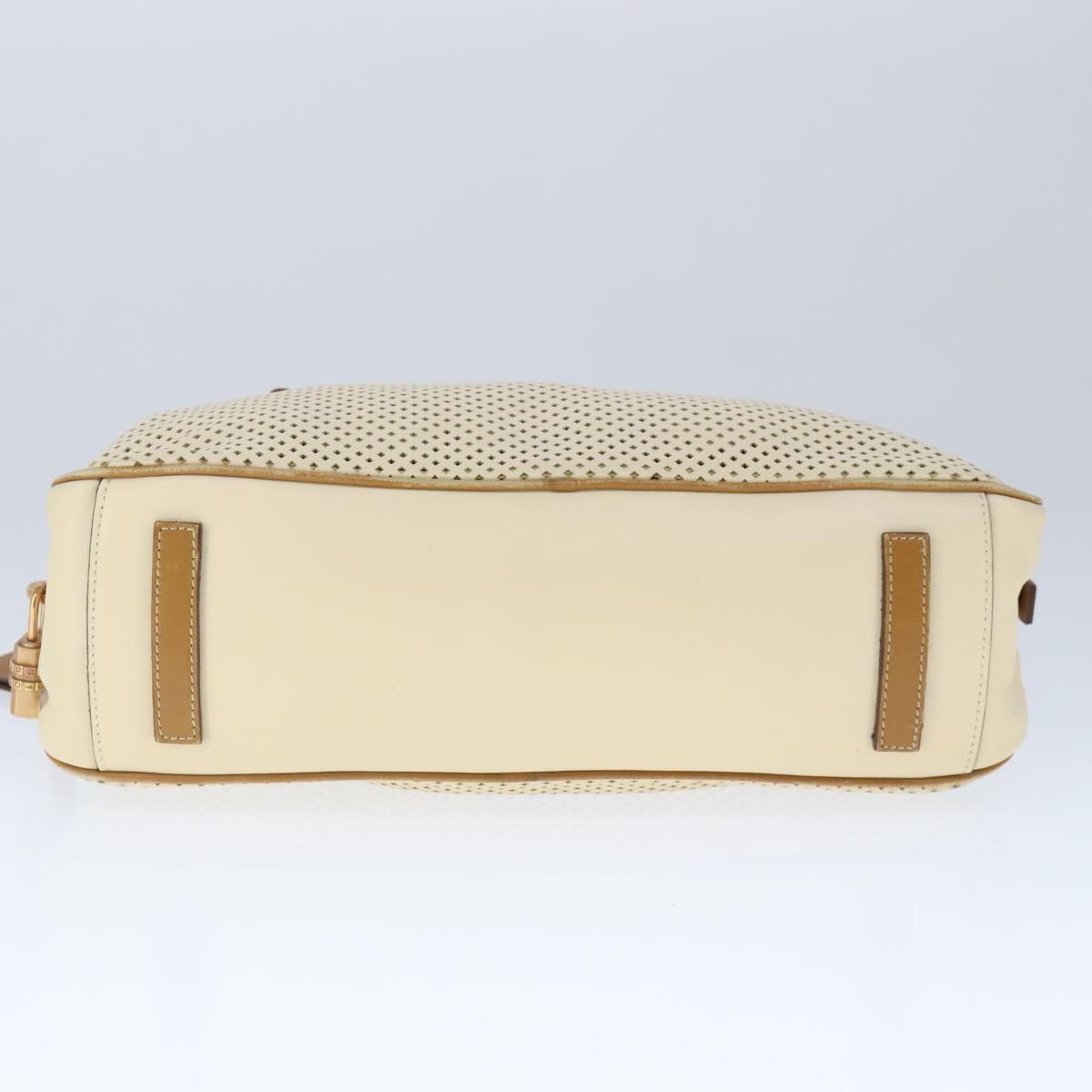 PRADA Hand Bag Leather Beige Gold Auth yk16023