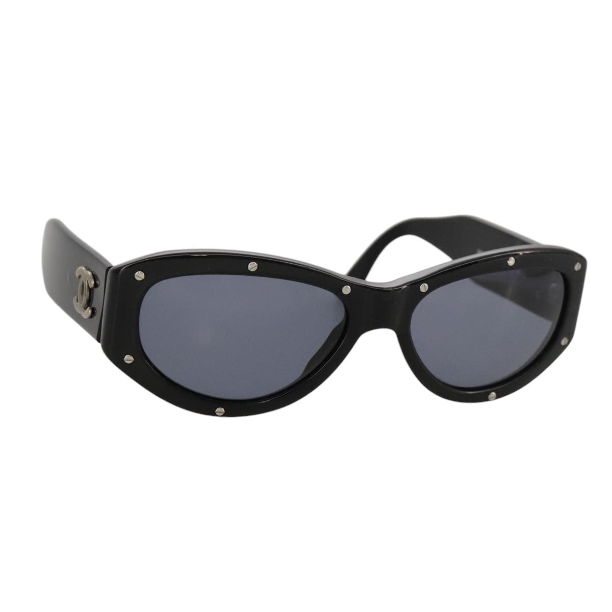 CHANEL Sunglasses plastic Black CC Auth yk16026