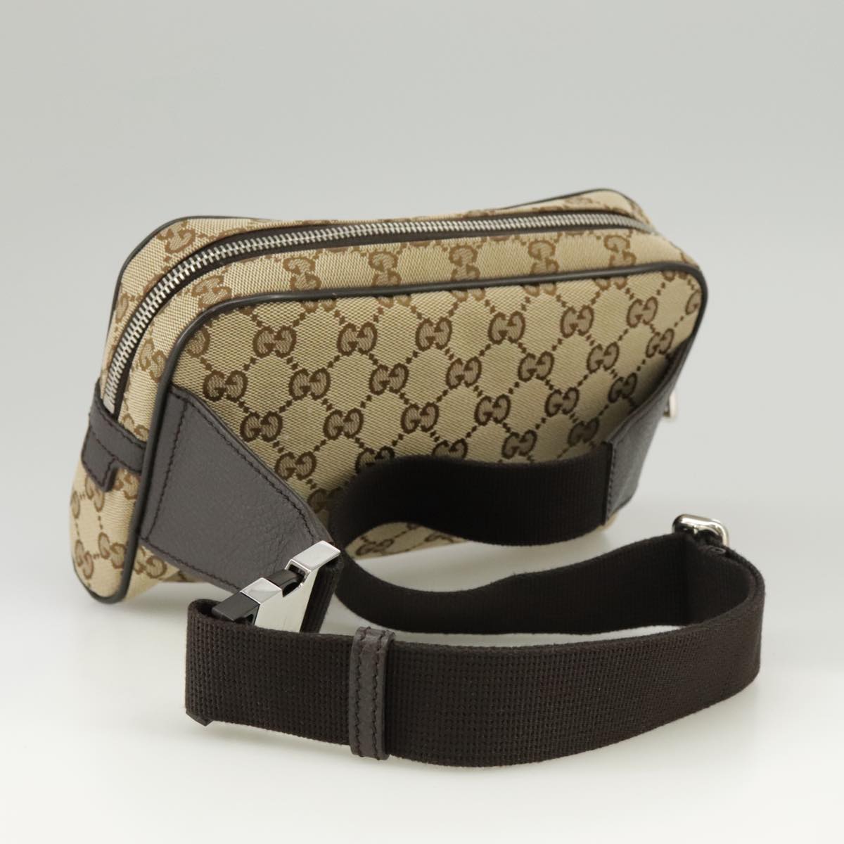 GUCCI GG Canvas Waist bag Beige 449174 Auth yk16031