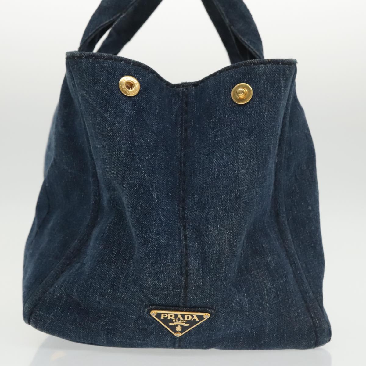 PRADA Canapa MM Hand Bag Denim 2way Blue Gold Auth yk16049