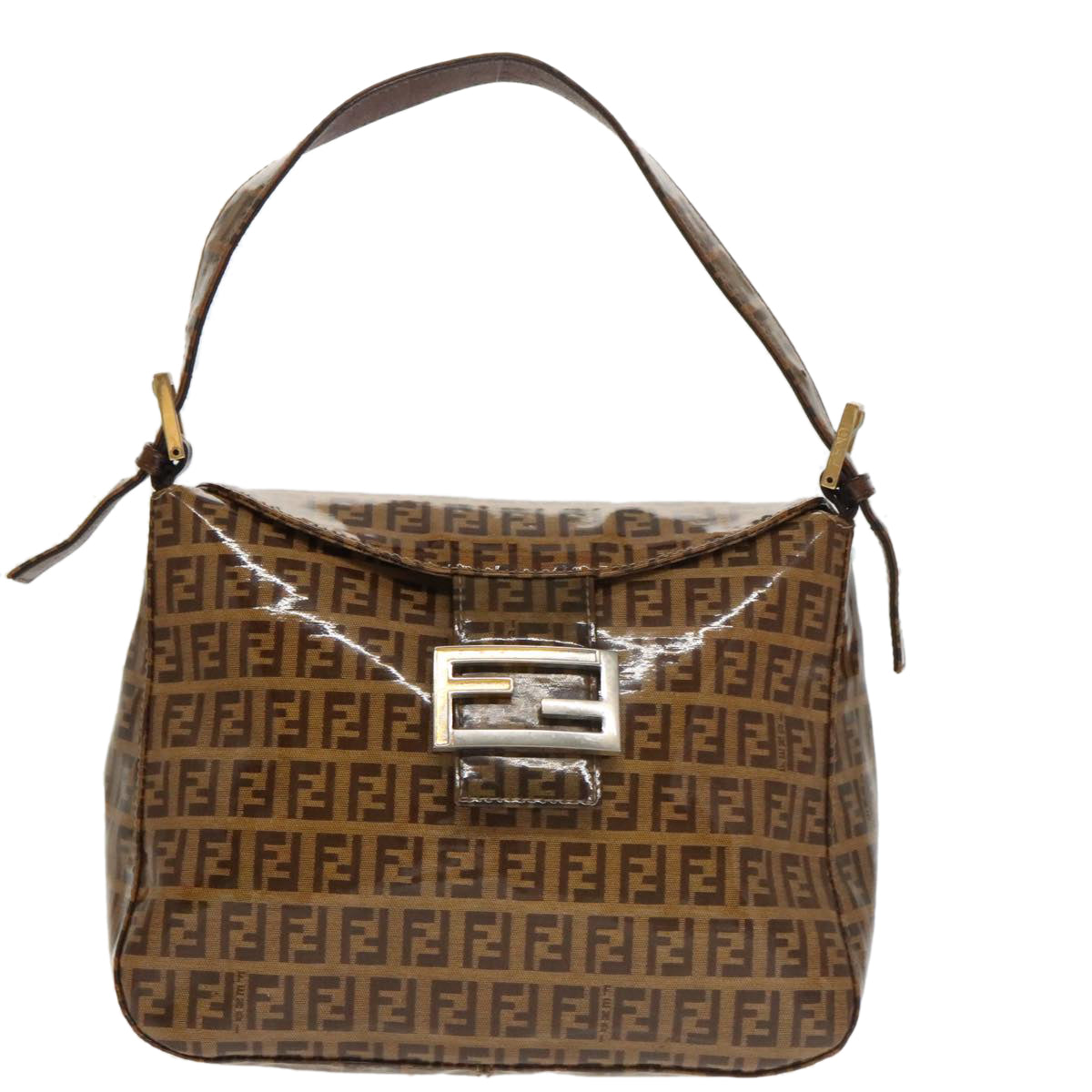 FENDI Zucchino Canvas Mamma Baguette Shoulder Bag Enamel Beige Auth yk16064