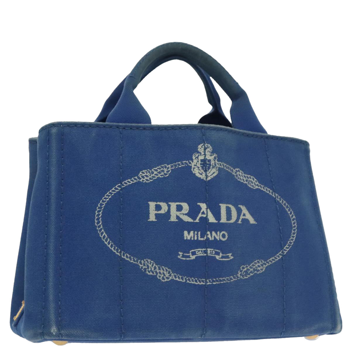 PRADA Canapa PM Hand Bag Canvas Blue Gold Auth yk16076