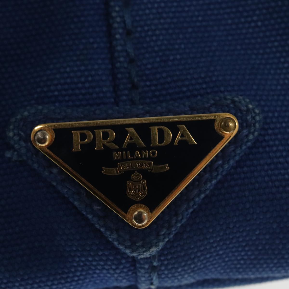 PRADA Canapa PM Hand Bag Canvas Blue Gold Auth yk16076