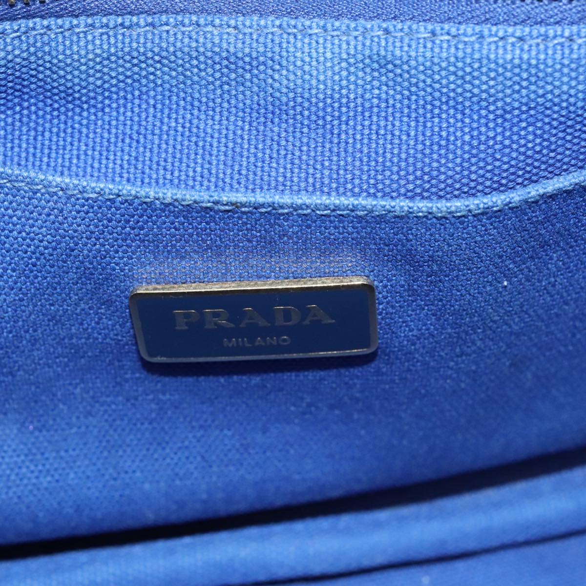 PRADA Canapa PM Hand Bag Canvas Blue Gold Auth yk16076