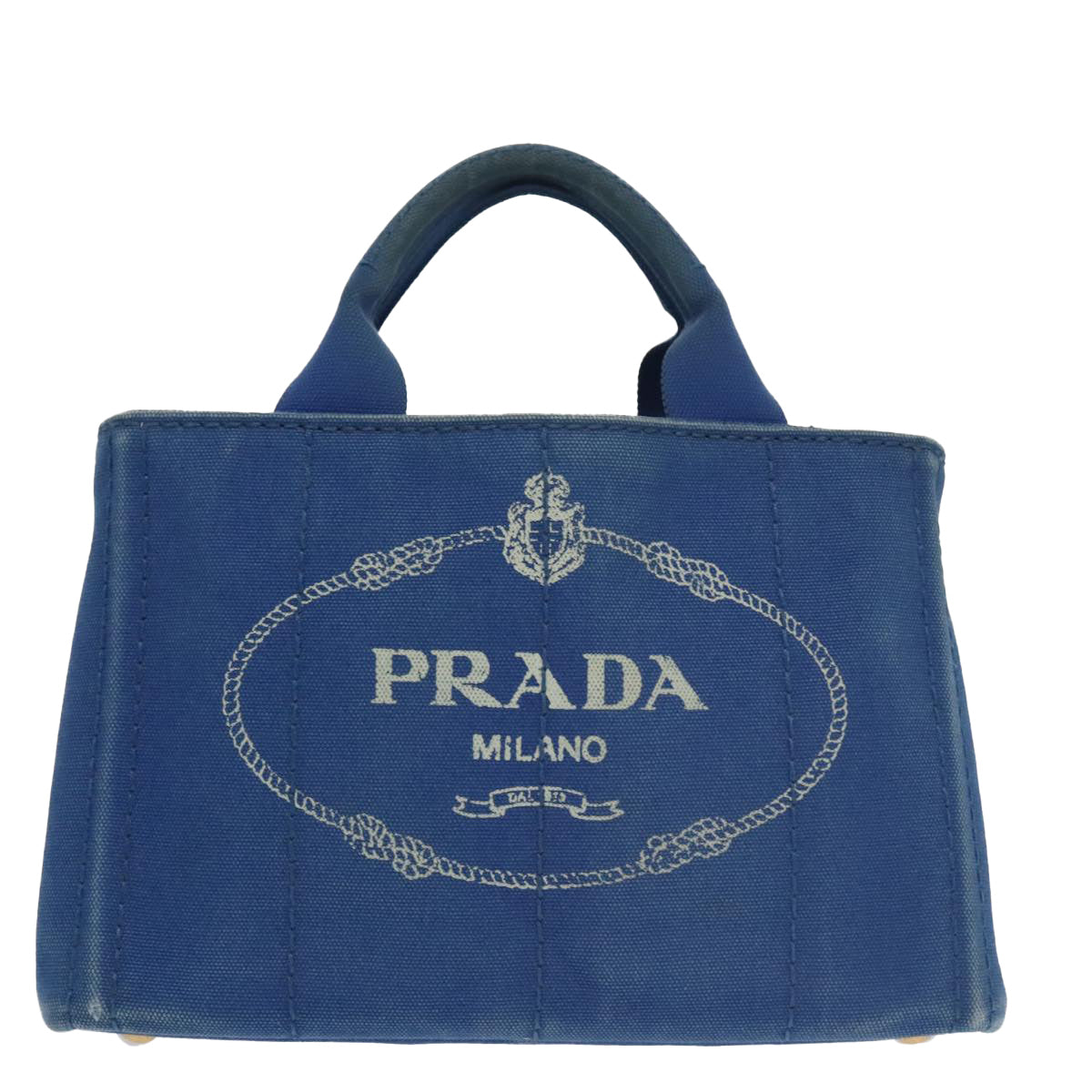 PRADA Canapa PM Hand Bag Canvas Blue Gold Auth yk16076