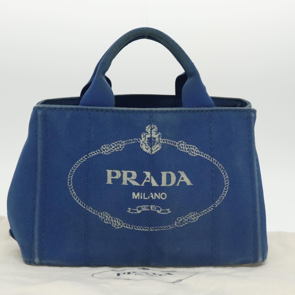 PRADA Canapa PM Hand Bag Canvas Blue Gold Auth yk16076