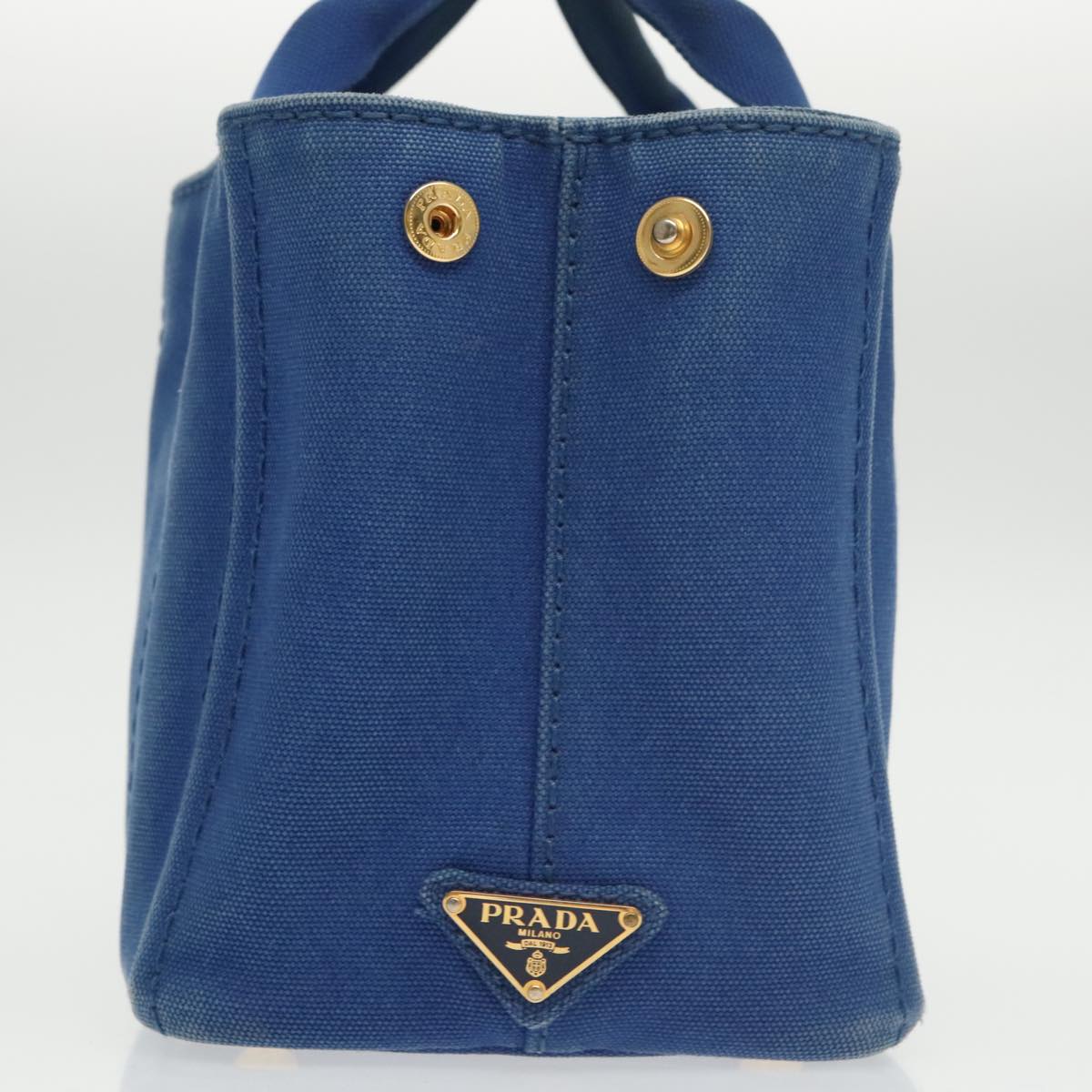 PRADA Canapa PM Hand Bag Canvas Blue Gold Auth yk16076