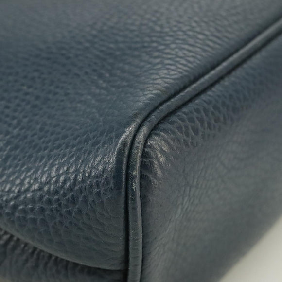 Christian Dior Hand Bag Leather Navy Gold Auth yk16078