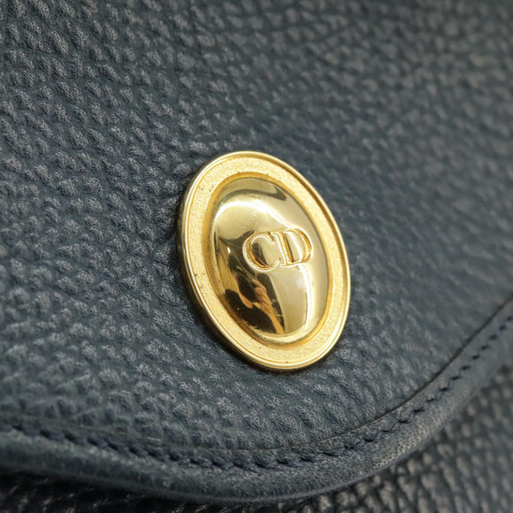 Christian Dior Hand Bag Leather Navy Gold Auth yk16078