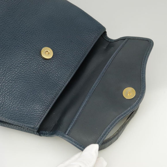 Christian Dior Hand Bag Leather Navy Gold Auth yk16078