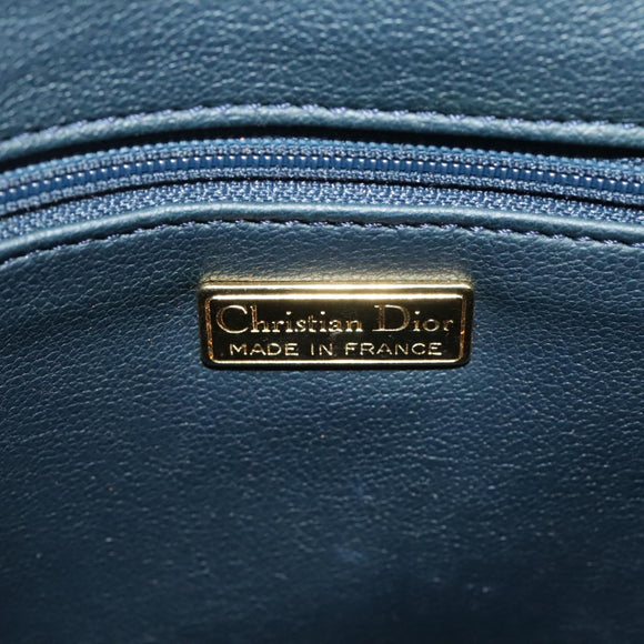 Christian Dior Hand Bag Leather Navy Gold Auth yk16078