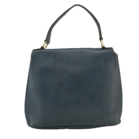 Christian Dior Hand Bag Leather Navy Gold Auth yk16078