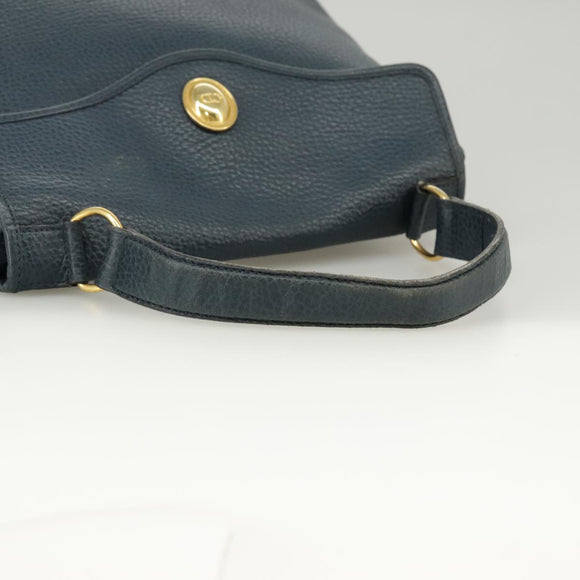 Christian Dior Hand Bag Leather Navy Gold Auth yk16078