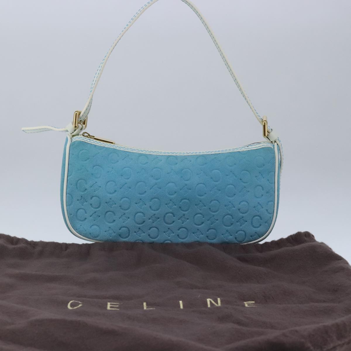 CELINE C Macadam Canvas Accessory Pouch Blue Auth yk16090