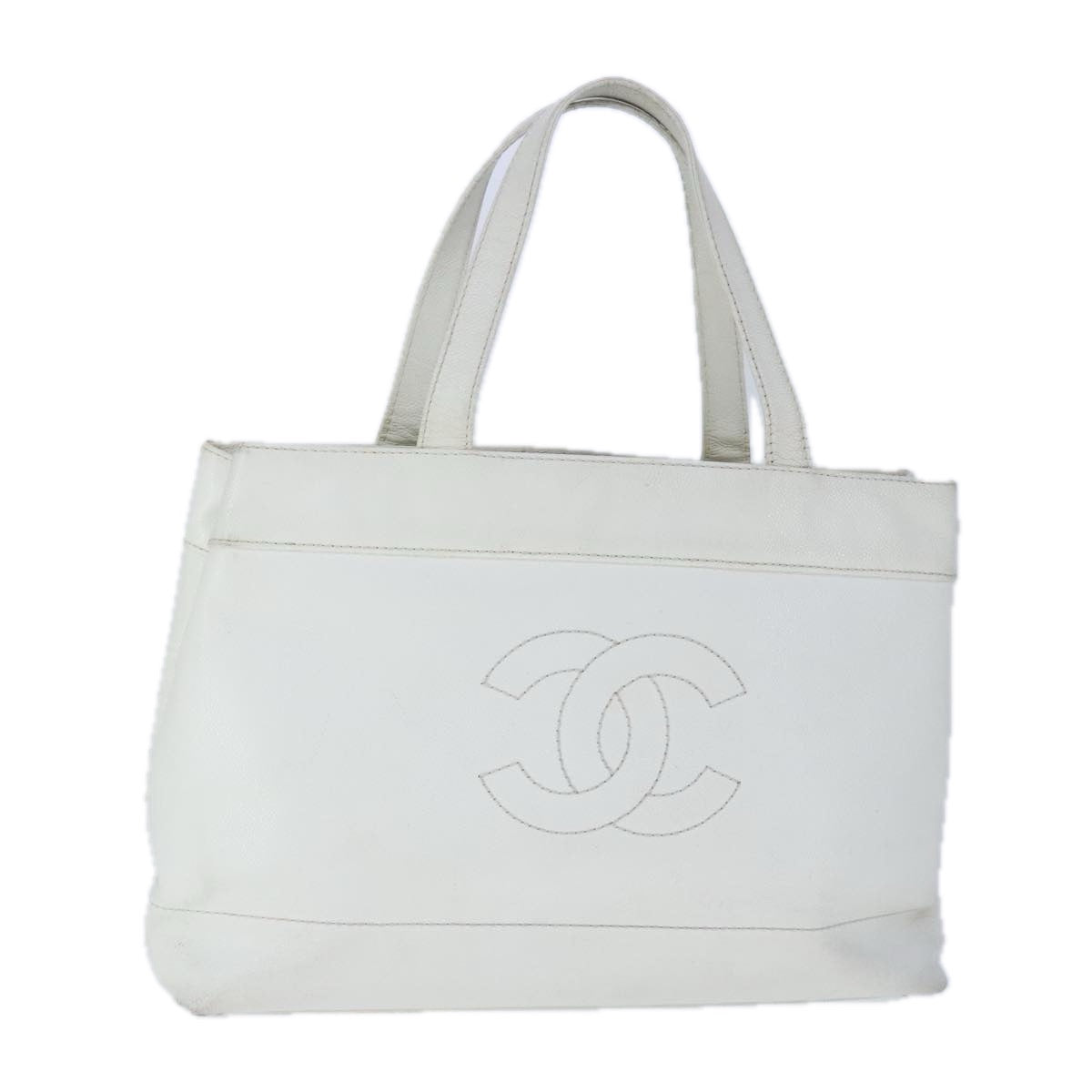 CHANEL COCO Mark Tote Bag Caviar Skin White CC Auth yk16094