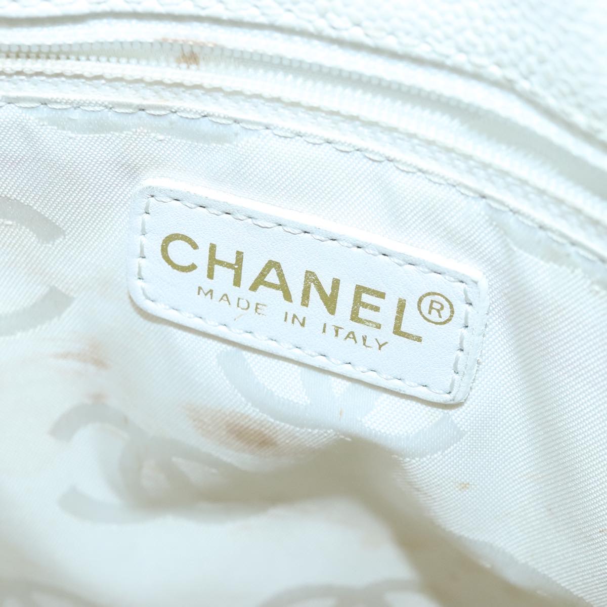 CHANEL COCO Mark Tote Bag Caviar Skin White CC Auth yk16094