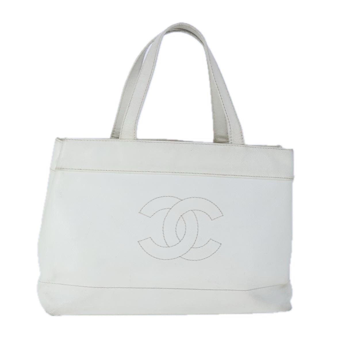 CHANEL COCO Mark Tote Bag Caviar Skin White CC Auth yk16094