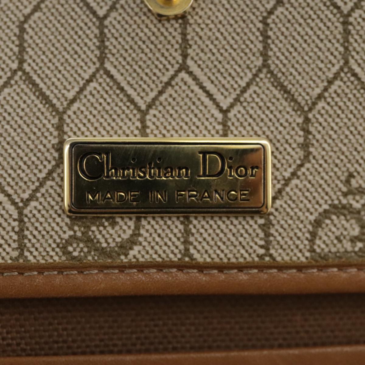 Christian Dior Honeycomb Canvas Chain Shoulder Bag Beige Gold Auth yk16096