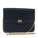 Christian Dior Chain Shoulder Bag Leather Navy Gold Auth yk16101-1