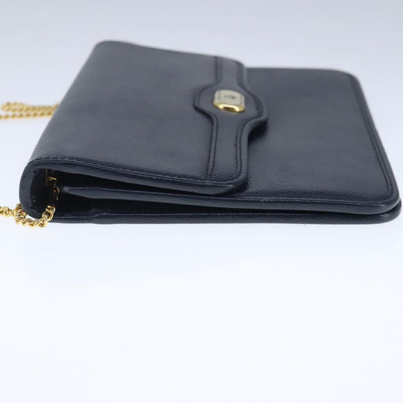 Christian Dior Chain Shoulder Bag Leather Navy Gold Auth yk16101
