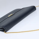 Christian Dior Chain Shoulder Bag Leather Navy Gold Auth yk16101-6