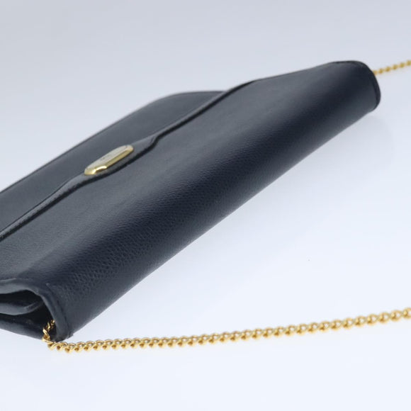 Christian Dior Chain Shoulder Bag Leather Navy Gold Auth yk16101