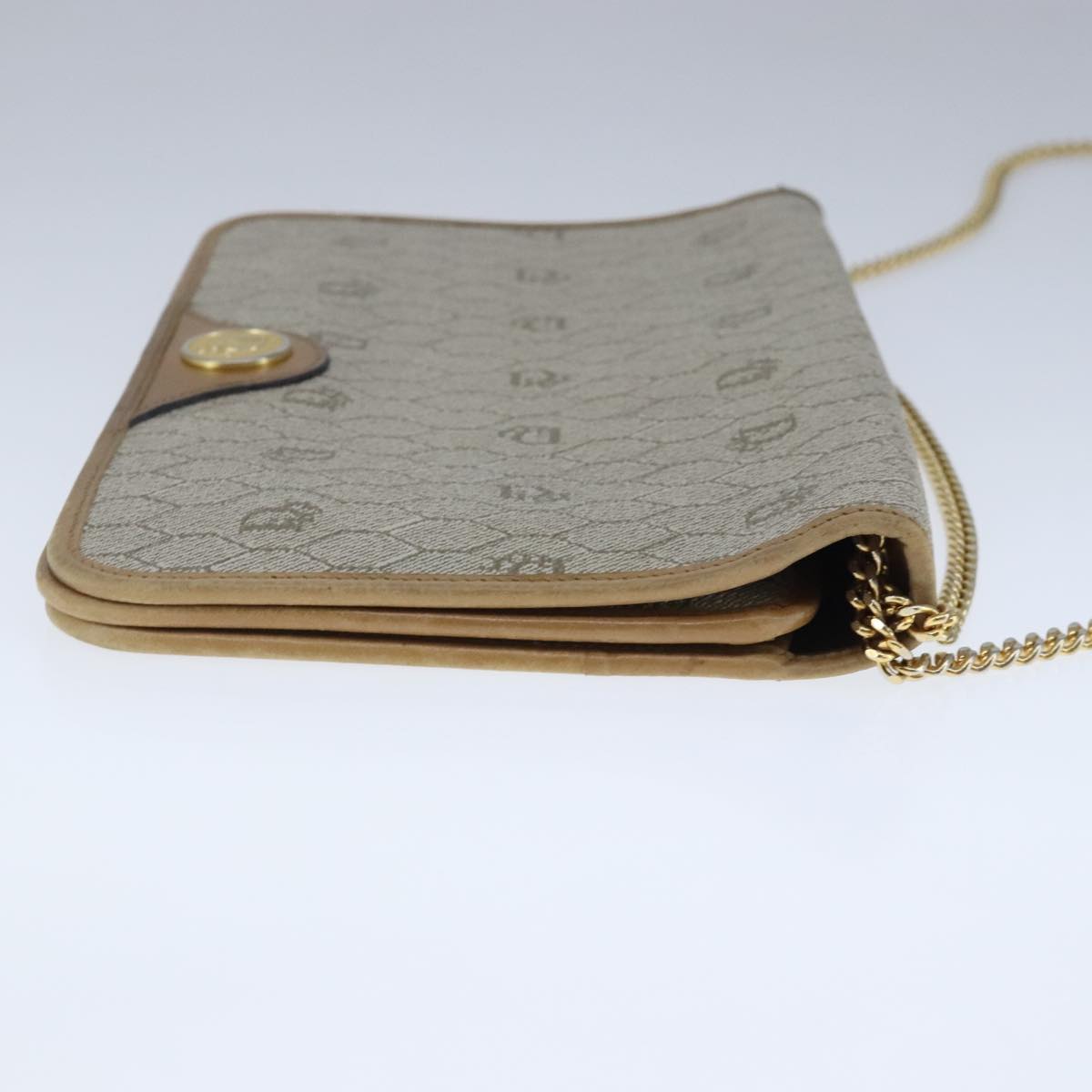 Christian Dior Honeycomb Canvas Chain Shoulder Bag PVC Beige Gold Auth yk16112