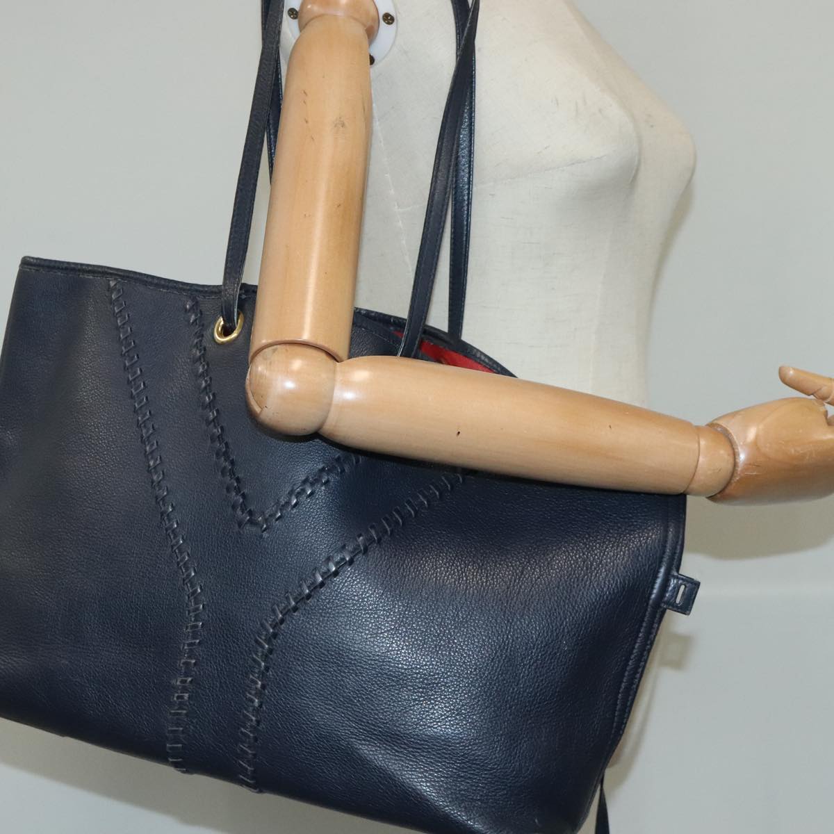 SAINT LAURENT Neo Double Reversible Tote Bag Leather Navy 284650 Auth yk16113