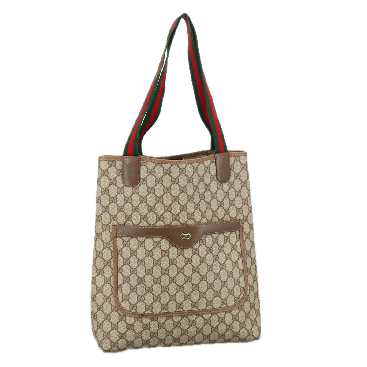 GUCCI GG Supreme Web Sherry Line Tote Bag PVC Beige Green 39 02 003 Auth yk16120