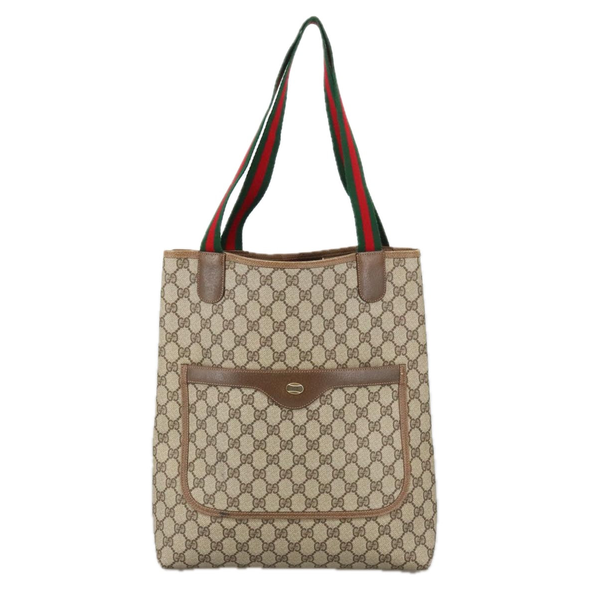 GUCCI GG Supreme Web Sherry Line Tote Bag PVC Beige Green 39 02 003 Auth yk16120 - 0